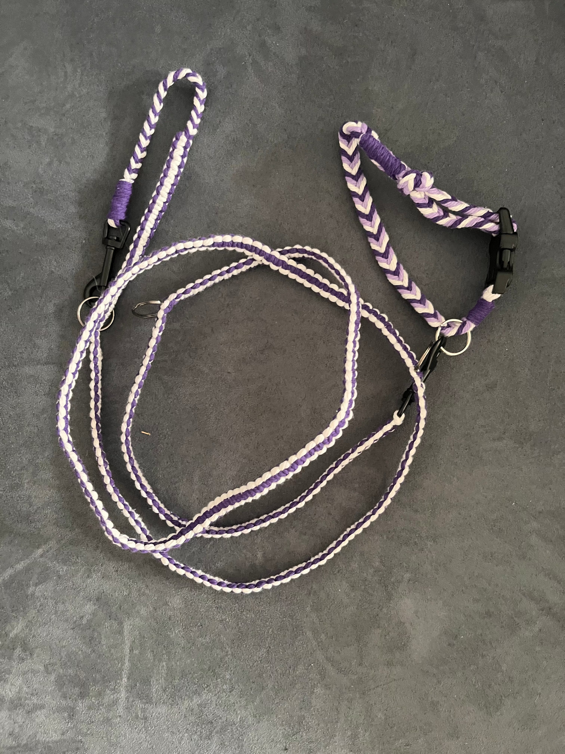 Set aus geknüpfter Hundeleine mit passendem Halsband (beides grössenverstellbar)