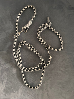 Set aus rund geflochtener Hundeleine mit passendem Halsband (beides grössenverstellbar)
